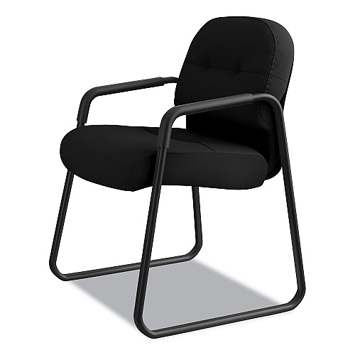 HON Pillow-Soft 2090 Series Guest Arm Chair, Fabric Upholstery, 23.25" x 28" x 36", Black Seat, Black Back, Black Base (2093CU10T)