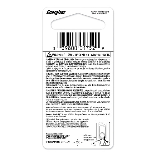 Energizer 2430 Lithium Coin Battery, 3 V (ECR2430BP)