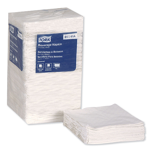 Tork&reg; Beverage Napkins, 1-Ply, 500 Napkin Pack, 8 Packs (B1141A)