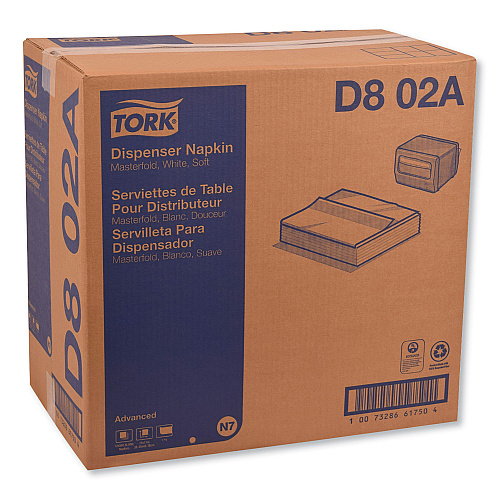 Tork&reg; Masterfold Dispenser Napkins, White, 500 Napkin Pack, 12 Packs (D802A)