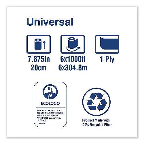 Tork&reg; Universal Hardwound Roll Paper Towels, White, 1,000-ft., 6 Rolls (RB10002)
