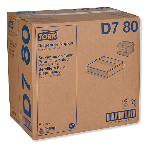 Tork&reg; Masterfold Dispenser Napkins, 1-Ply, 500 Napkins, 12 Packs (D780)