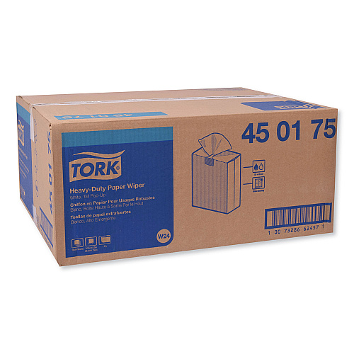 Tork&reg; Heavy-Duty Paper Wiper, 1-Ply, White, 90 Wipers, 10 Boxes (450175)