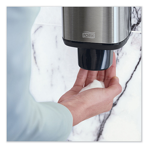 Tork Foam Skincare Manual Dispenser, 1 L Bottle; 33 oz Bottle, 4.25 x 4.25 x 11.38, Stainless Steel (466000)