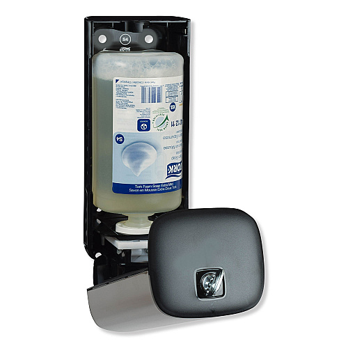 Tork Foam Skincare Manual Dispenser, 1 L Bottle; 33 oz Bottle, 4.25 x 4.25 x 11.38, Stainless Steel (466000)