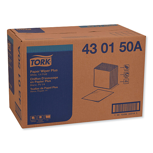 Tork Paper Wiper Plus, 12.5 x 13, White, 1/4 Fold, 90/Pack, 12 Packs/Carton (430150A)
