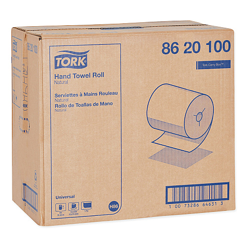 Tork Universal Hand Towel Roll, Notched, 1-Ply, 8" x 425 ft, Natural, 12 Rolls/Carton (8620100)