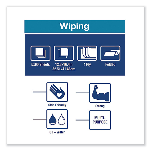 Tork&reg; Industrial Paper Wipers, 4-Ply, Blue, 90 Wipers, 5 Packs (440278)