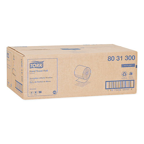 Tork Universal Hand Towel Roll, Notched, 1-Ply, 8" x 800 ft, Natural, 6 Rolls/Carton (8031300)