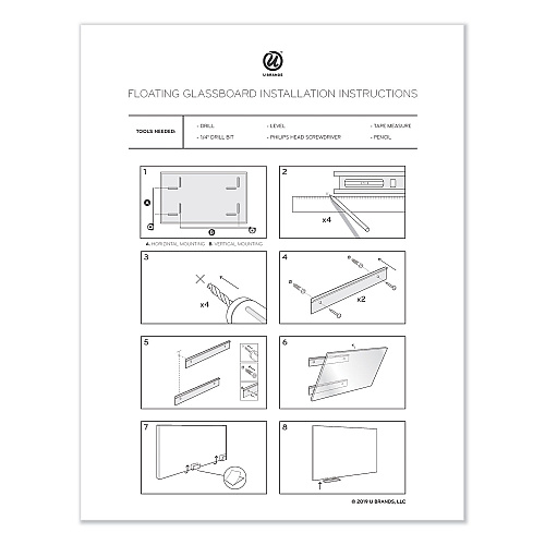 U Brands Floating Glass Ghost Grid Dry Erase Board, 35 x 23, White (2798U0001)