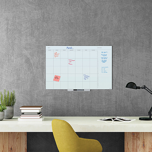 U Brands Floating Glass Dry Erase Undated One Month Calendar, 35 x 23, White (3967U0001)