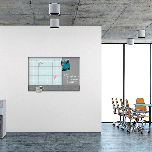 U Brands 3N1 Magnetic Glass Dry Erase Combo Board, 47 x 35, Month View, Gray/White Surface, White Aluminum Frame (3198U0001)