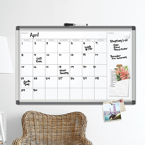 U Brands PINIT Magnetic Dry Erase Undated One Month Calendar, 47 x 35, White (2903U0001)