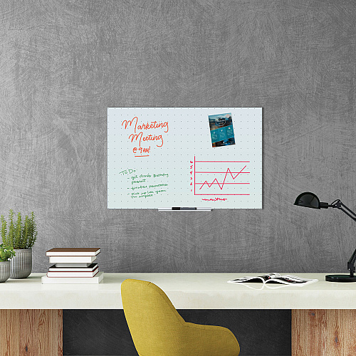 U Brands Floating Glass Ghost Grid Dry Erase Board, 35 x 23, White (2798U0001)