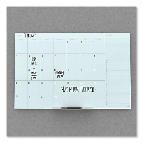 U Brands Floating Glass Dry Erase Undated One Month Calendar, 35 x 23, White (3967U0001)