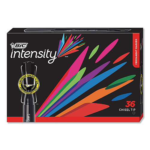 BIC Intensity Chisel Tip Permanent Marker Value Pack, Broad Chisel Tip, Black, 36/Pack (GPMM36BK)
