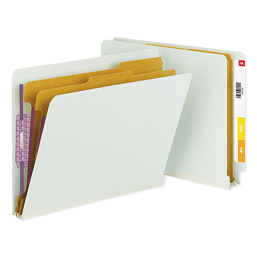 Smead End Tab Pressboard Classification Folders, Six SafeSHIELD Fasteners, 2" Expansion, 2 Dividers, Letter Size, Gray-Green, 10/BX (26810)