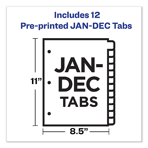 Avery Durable Preprinted Plastic Tab Dividers, 12-Tab, Jan. to Dec., 11 x 8.5, Assorted, 1 Set (11331)