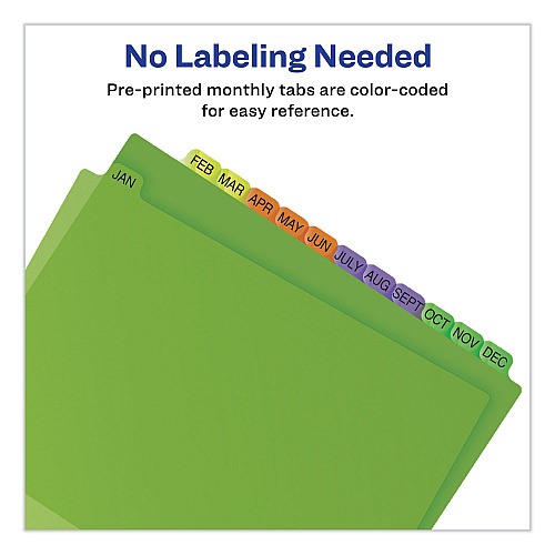 Avery Durable Preprinted Plastic Tab Dividers, 12-Tab, Jan. to Dec., 11 x 8.5, Assorted, 1 Set (11331)