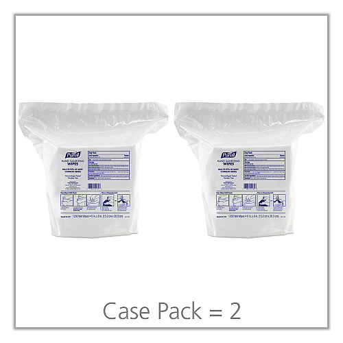 PURELL Hand Sanitizing Wipes, 6 x 8, Fresh Citrus Scent, White, 1,200/Refill Pouch, 2 Refills/Carton (911802)