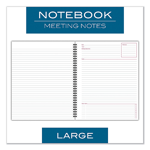 Cambridge Wirebound Guided Meeting Notes Notebook, 1-Subject, Meeting-Minutes/Notes Format, Dark Gray Cover, (80) 11 x 8.25 Sheets (06132)