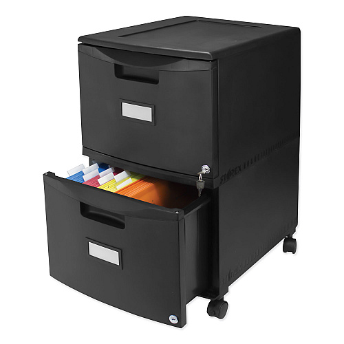 Storex Two-Drawer Mobile Filing Cabinet, 2 Legal/Letter-Size File Drawers, Black, 14.75" x 18.25" x 26" (61312B01C)