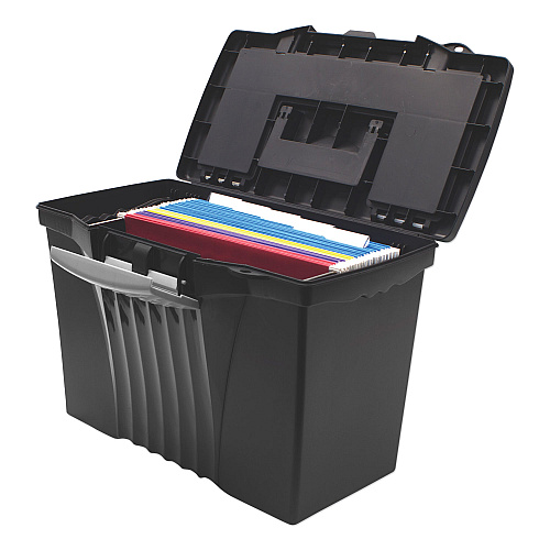 Storex Portable Letter/Legal Filebox with Organizer Lid, Letter/Legal Files, 14.5" x 10.5" x 12", Black (61510U01C)