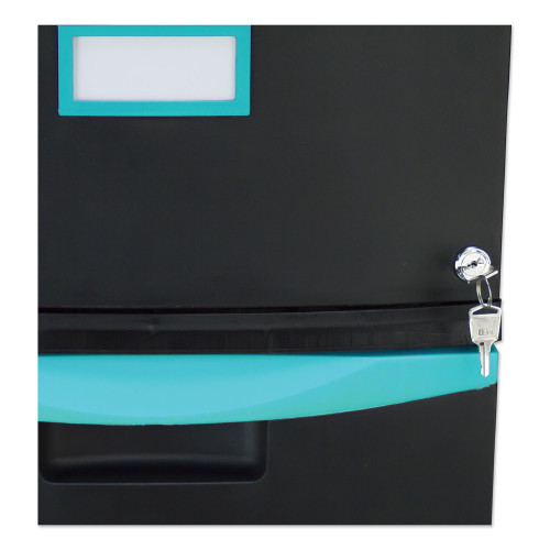 Storex Two-Drawer Mobile Filing Cabinet, 2 Legal/Letter-Size File Drawers, Black/Teal, 14.75" x 18.25" x 26" (61315U01C)