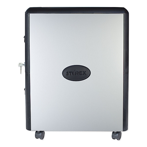 Storex Mobile Filing Cabinet with Metal Siding and Top-Drawer Organizer Tray, 2 Letter File Drawers, Silver/Black, 19" x 15" x 23" (61352U01C)