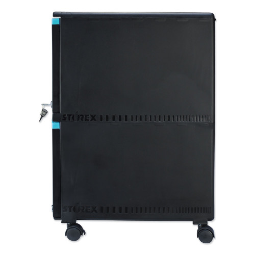 Storex Two-Drawer Mobile Filing Cabinet, 2 Legal/Letter-Size File Drawers, Black/Teal, 14.75" x 18.25" x 26" (61315U01C)