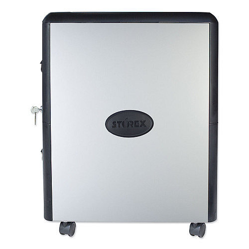 Storex Mobile Filing Cabinet with Metal Siding, 2 Letter-Size File Drawers, Silver/Black, 19" x 15" x 23" (61351U01C)