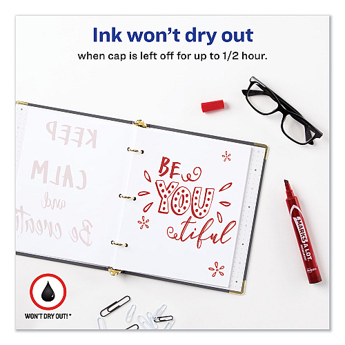 Avery MARKS A LOT Large Desk-Style Permanent Marker, Broad Chisel Tip, Red, Dozen (8887) (08887)