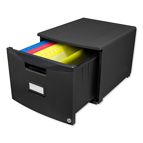 Storex Single-Drawer Mobile Filing Cabinet, 1 Legal/Letter-Size File Drawer, Black, 14.75" x 18.25" x 12.75" (61264B01C)