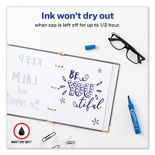 Avery MARKS A LOT Regular Desk-Style Permanent Marker, Broad Chisel Tip, Blue, Dozen (7886) (07886)