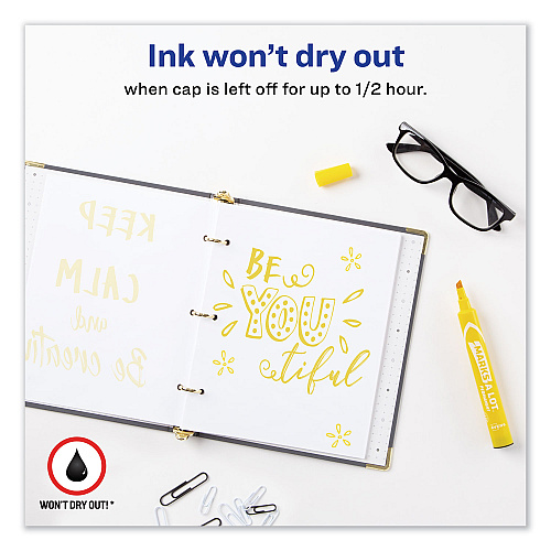 Avery MARKS A LOT Large Desk-Style Permanent Marker, Broad Chisel Tip, Yellow, Dozen (8882) (08882)