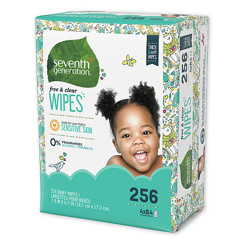 Seventh Generation Free and Clear Baby Wipes, 7 x 7, Refill, Unscented, White, 256/Pack, 3 Packs/Carton (34219CT)
