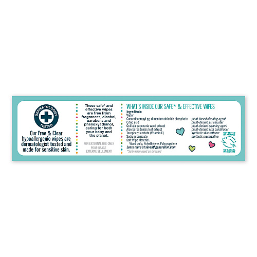 Seventh Generation Free and Clear Baby Wipes, Refill, 7 x 7, Unscented, White, 256/Pack (34219)