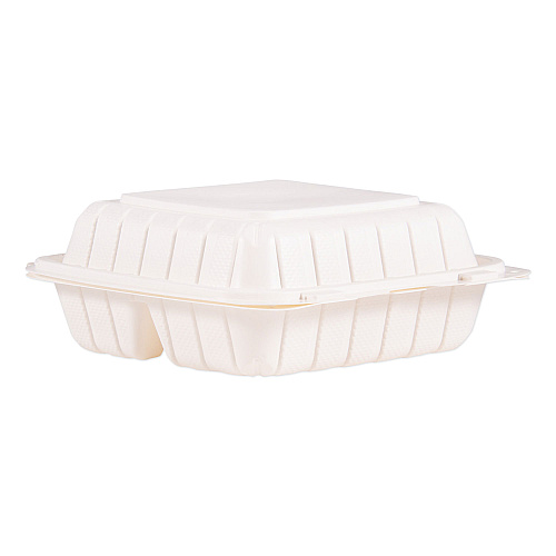 Dart Hinged Lid Containers, 3-Compartment, 8.3 x 8 x 3, White, Plastic, 150/Carton (85MFPPHT3)