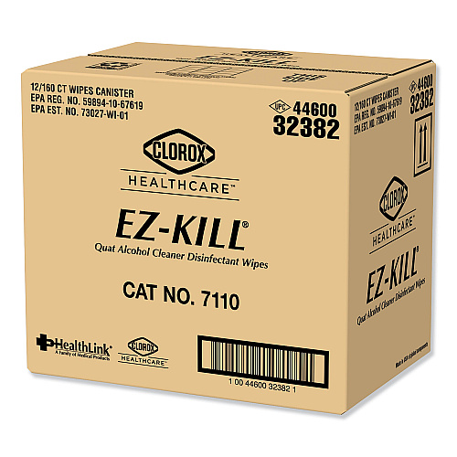 Clorox EZ-Kill Quat Alcohol Cleaner Disinfectant Wipes, 6 x 6.75, 160/Canister, 12 Canisters/Carton (32382)