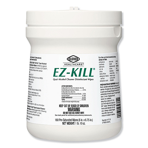 Clorox EZ-Kill Quat Alcohol Cleaner Disinfectant Wipes, 6 x 6.75, 160/Canister, 12 Canisters/Carton (32382)