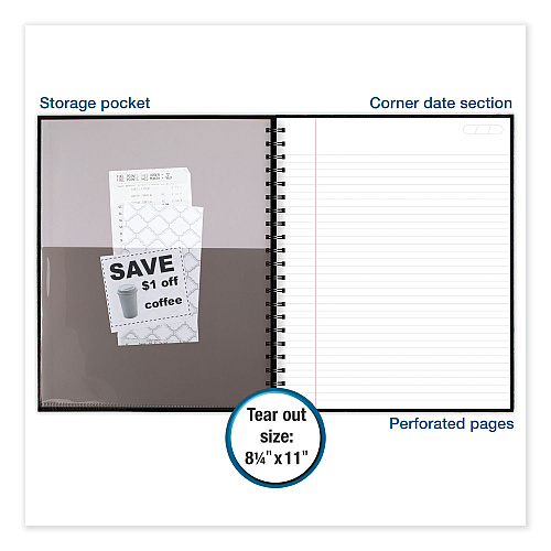 Cambridge Limited Hardbound Notebook with Pocket, 1-Subject, Wide/Legal Rule, Black Cover, (96) 11 x 8.5 Sheets (06100)