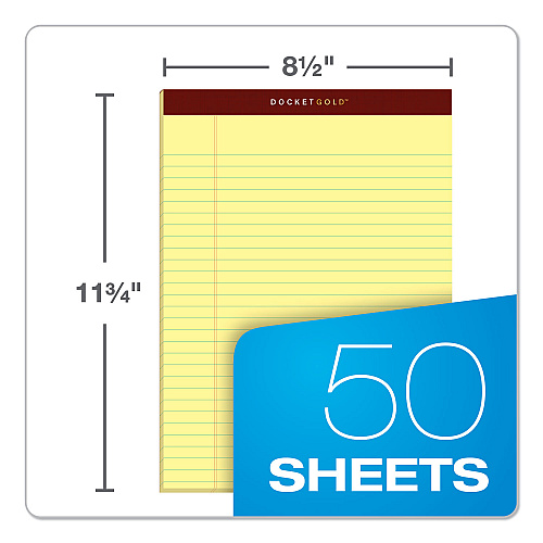TOPS Docket Gold Ruled Perforated Pads, Wide/Legal Rule, 50 Canary-Yellow 8.5 x 11.75 Sheets, 12/Pack (63950)