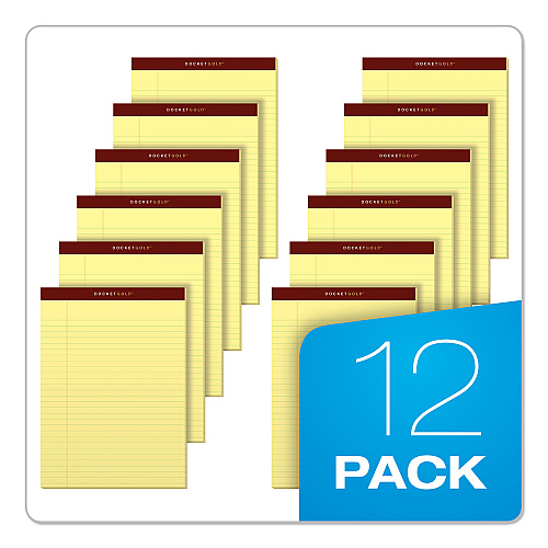 TOPS Docket Gold Ruled Perforated Pads, Wide/Legal Rule, 50 Canary-Yellow 8.5 x 11.75 Sheets, 12/Pack (63950)