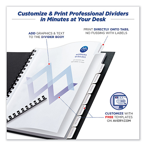 Avery Customizable Print-On Dividers, Unpunched, 8-Tab, 11 x 8.5, White, 5 Sets (11553)