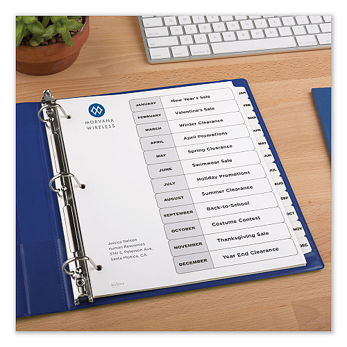 Avery Customizable TOC Ready Index Black and White Dividers, 12-Tab, Jan. to Dec., 11 x 8.5, 1 Set (11126)