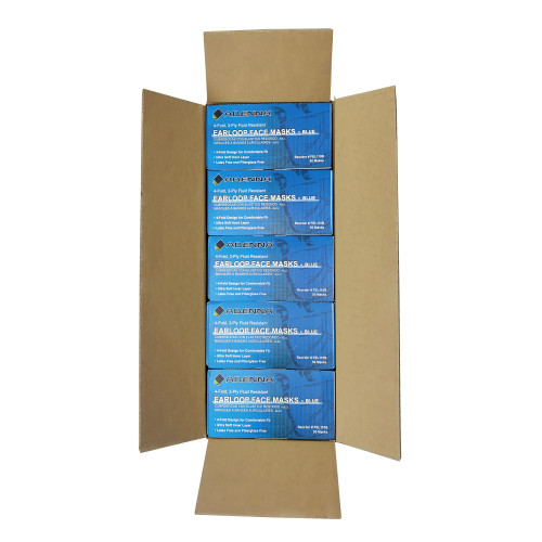 Blue Earloop Face Mask Adenna 3-ply 4-fold 50 Bx 10 Bxs C, Case Of 500 (FEL110B)