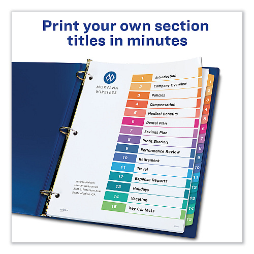 Avery Customizable TOC Ready Index Multicolor Tab Dividers, 15-Tab, 1 to 15, 11 x 8.5, White, Traditional Color Tabs, 1 Set (11143)