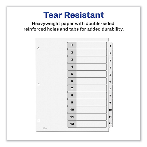 Avery Customizable TOC Ready Index Black and White Dividers, 12-Tab, 1 to 12, 11 x 8.5, 1 Set (11140)