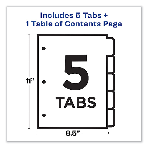 Avery Customizable TOC Ready Index Multicolor Tab Dividers, 5-Tab, 1 to 5, 11 x 8.5, White, Contemporary Color Tabs, 1 Set (11840)