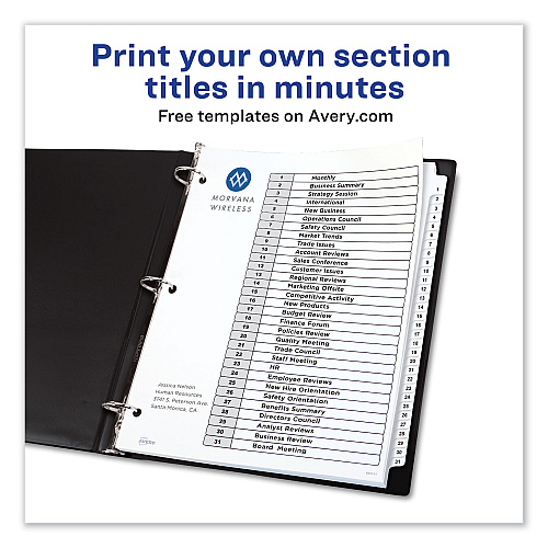 Avery Customizable TOC Ready Index Black and White Dividers, 31-Tab, 1 to 31, 11 x 8.5, 1 Set (11128)
